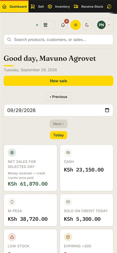 Iveson POS on a phone in light mode